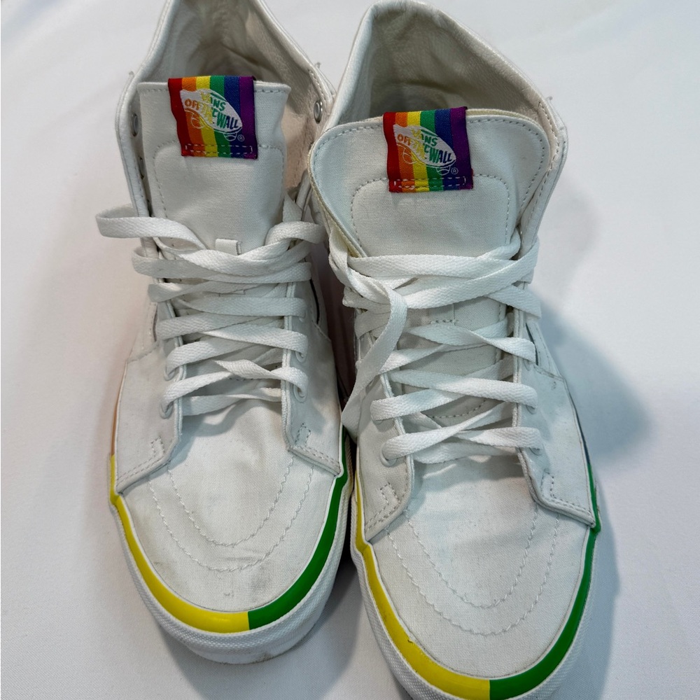 Vans White Sneakers with Rainbow Accents